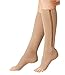 Runee Zipper Compression Sock Open Toe Knee Length Leg Calf Support (L/XL, Beige)