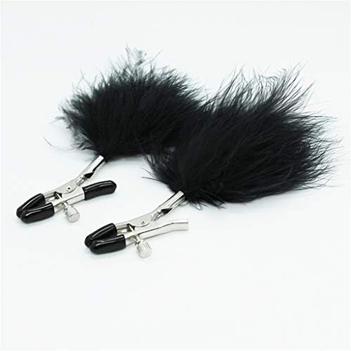 B`D+S-M Níp-plé Clamps Fē`t-i`s`h Fun Gifts Stainless Steel Feather Brê`à`s-t Clips Cōuplés Toys for Sports (Black)