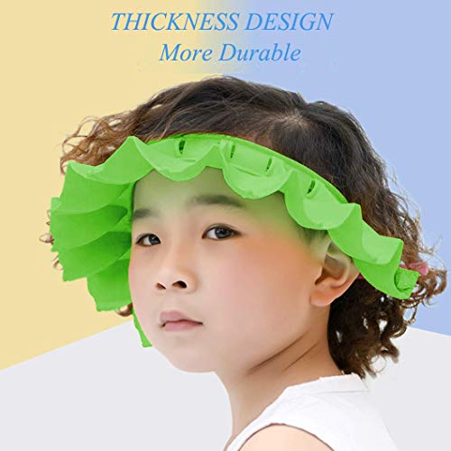Baby Silicone Shower Cap with Bathing Brush Adjustable Infants Shampoo Caps Hat Safety Bath Visor Cap Soft Stretchy Protect Eyes Ears (Green)