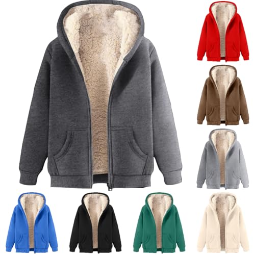Denim Jacket Mens Men's Hoodies Zip Up Fleece Jackets Long Sleeve Windproof Sweatshirts with Hood Warm Thick Coats with Pockets Dark Grey XL