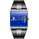 paazomu Men's Blue Dial Square Quartz Watch Steel Bracelet | Blue Mirror Glass, Luxury Gold Watch, Unique Design Wristwatch, Rectangle Dial, Classic Black Watches, 30M Water Resistance