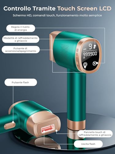 Pulsed Light Epilator with Ice Cooling Function, LCD Touch Screen, Automatic Scrolling Mode, Pulsed Light Epilator for Women and Men, Face, Armpits, Bikini, Body