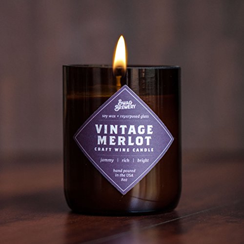 Swag Brewery Vintage Merlot Wine Candle - Makes a Great Wine Gift, Gift for Mom, Unique Wine Bottle Candle, Pinot Noir, Bordeaux, Cabernet, Syrah, Malbec, Chardonnay, LushMADE in USA