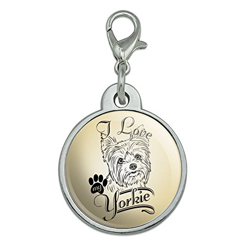 I Love My Yorkie Yorkshire Terrier Chrome Plated Metal Pet Dog Cat ID Tag - Small