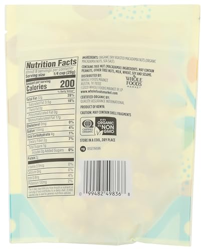 365 BY WHOLE FOODS MARKET, ORGANIC MACADAMIA NUTS, 8 OUNCE