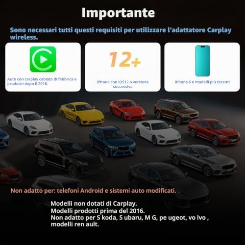 Adattatore Carplay Wireless per iphone, Mini Adattatore Car Play