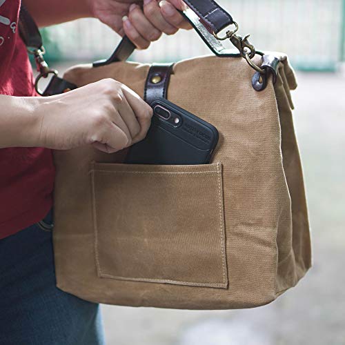 Insulated Waxed Canvas Lunch Bag, Adjustable Shoulder Strap and Handle, Water Resistant (Brown