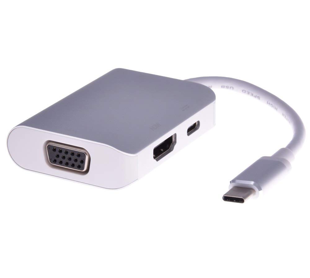 Premium Cord USB3.1 Type C to HDMI + VGA + PD Charging Adapter Aluminium Housing