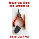 HAIR TINSEL, FEATHERS, HAIR EXTENSION TOOL KIT WITH 100 MICRO LINKS (Mixed Colors)