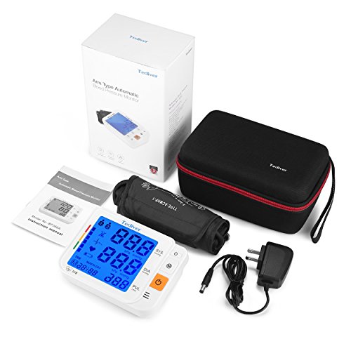 Digital Blood Pressure Monitor, Large Cuff 0.7-1.3 Feet, Electric Upper Arm Blood Pressure Machine with Electric Powered Charger and Device Case, Backlight LCD screen, 2 Year Warranty