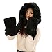 Julvie Women Girl Faux Fur Soft Winter Warm Hoodie Hat with Attached Scarf and Mittens