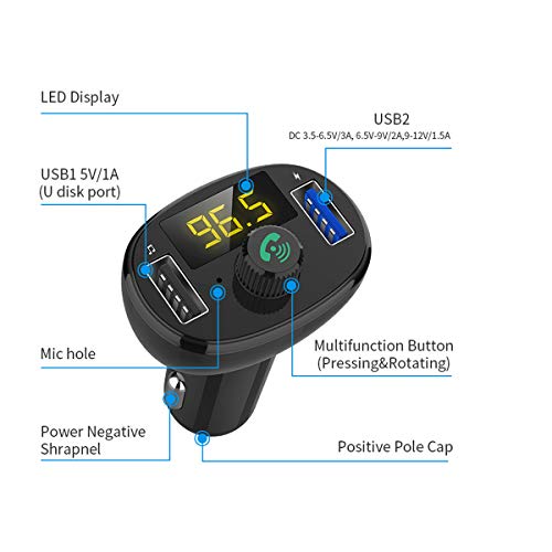 Bluetooth FM Transmitter,Bluetooth Car Kit, 5V 3.1A Dual USB Ports Charger, Hands-Free Calling, U-Disk MP3 Player(AZWang-BT23) - Thumbnail 6