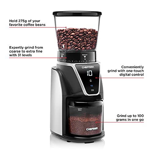 Chefman Conical Burr Coffee Grinder, Create The Boldest & Most