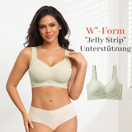 Bügelloser BH Damen Ohne Bügel, V-Ausschnitt Nahtlos Gepolstert Push Up BH mit Starkem Halt für Große Brüste Große Größen