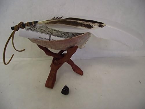 Sage Smudge Protection Kit with Abalone Shell White Sage Stand Feather and Tourmaline