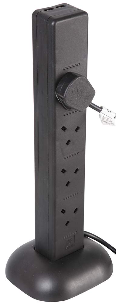 PRO ELEC PEL00135 8 Gang Extension Tower with 2 USB 2m, Black