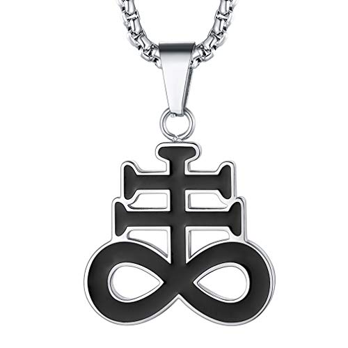 FaithHeart Leviathan Satanic Brimstone Cross Necklace, Stainless Steel Satan Church Jewelry