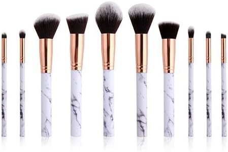 LAIXI Beauty 10 Pieces Marble Makeup Brushes Special Marble Pattern Premium Make Up Brush Set Synthetic Kabuki Cosmetics Foundation Blending Blush Eye Shadow Brush Face Powder Brush