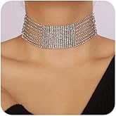 fxmimior Fashion Prom Shinny Full Rhinestones Gold Silver Short Choker Necklace Dainty Layered Sexy Body Chain Geometry Choker Necklace Dainty Halloween Christmas Necklace Jewelry Gift for Women