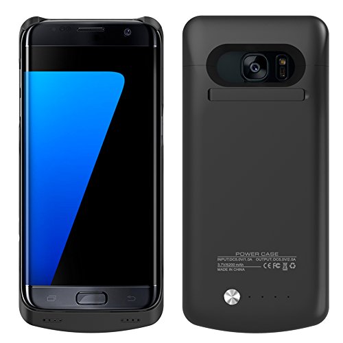 Galaxy S7 Edge Battery Case,Caka 5200Mah Backup External Battery Charger Case for Samsung Galaxy S7 Edge Portable Backup Power Bank Case with Kickstand - (Black)