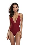 SHEKINI Women's Deep V Padded Backless High Cut Leotard One Piece Swimsuits Bathing Suits