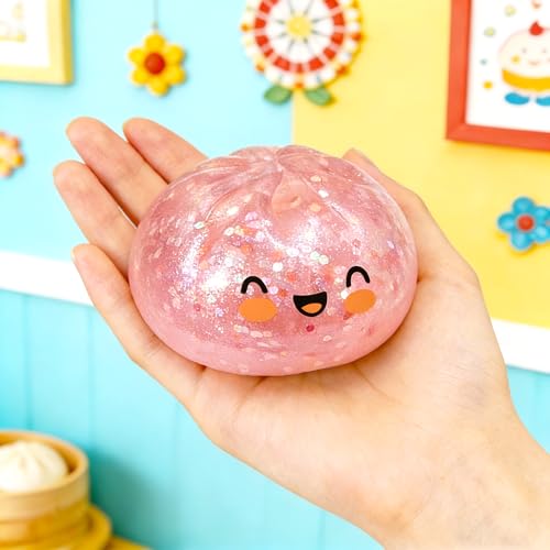 2026 New Glitter Dumpling Soft Box, Stress Relief, Soft Squeeze Decompression Dough, Glitter Dumpling Soft for Stress Relief (Transparent Pink)