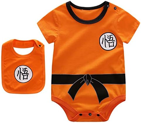 Beal Shopping Baby Infant Baby Girls Boy Bodysuit Romper Goku Modeling Short Sleeve Triangle Cotton Jumpsuit+Bibs