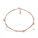 J.Rosée 925 Sterling Silver Double Heart Bead Anklet Bracelet Barefoot Sandal Beach Foot Jewelry (Rose Gold)