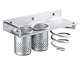 Cavoli Hair Blow Dryer Holder,Wall Mounted,Space Aluminum, Hanging Rack Organizer with 2 Cups