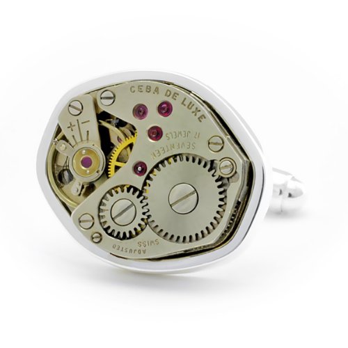 Tokens & Icons Mechanical Watch Movement Silver Settings Cufflinks (55WC)