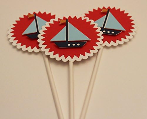 AHOY IT'S A BOY toppers - Sailboat cupcake toppers - Baby Shower cupcake decorations - Birthday Party - Set of 12 cupcake toppers