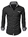 Doublju Mens Dress Shirt with Contrast Neck Band BLACK (US-M/ASIAN-L)