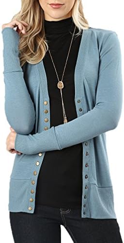 JNTOP Women's Snap Button Cardigan Sweater Titanium Medium