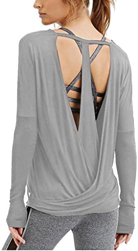 Ssyiz Women's Long Sleeve Stretchy Top Solid Color Fashion T Shirt, 3361-Gray, X-Small