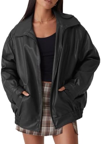 chouyatou Women's Winter Sherpa Lined Faux Leather Jacket Casual