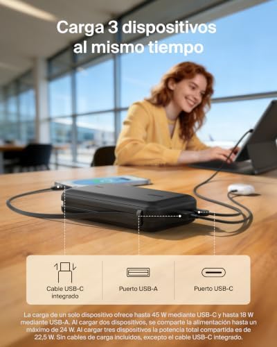 UltraCharge Batería Externa 20000 mAh Cable USB-C y Pantalla - Negro