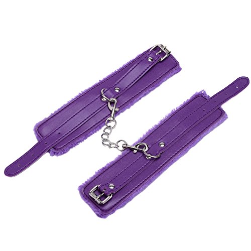 Catata 1 Pair Adjustable PU Fur Handcuffs Bracelets BDSM Party Supplies Love Restraint Costume Purple - Image 6