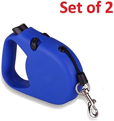 2 X Small Pet Dog Cat Blue Nylon Cord Retractable Automatic Leash Walk &amp; Run Click-N-Lock 9FT