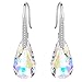EleQueen 925 Sterling Silver CZ Teardrop Hook Dangle Earrings Made with Austrian Crystals Iridescent Aurora Borealis AB, Valentine's Day/Mother's Day/Christmas Jewelry Gift for Girlfriend/Mom