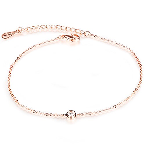 Donna-Cavigliera-Acciaio-INOX-Oro-Rosa-Braccialetto-di-Caviglia-con-Zircone-Ciondolo