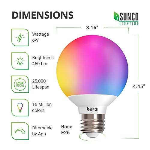 Sunco Lighting Smart Globe Bulbs G25 LED, Alexa Compatible LED Decorative Round Vanity Bulbs, 5W, Color Changing RGBCW… - Image 4