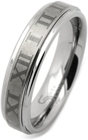 6mm Flat Roman Numeral Tungsten Carbide Ring - Size Q 1/2