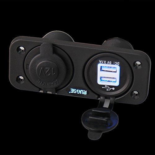 RUPSE Dual USB Charger Socket Mount Marine with Wires 12 Volt Motorcycle Boat Rv Truck Car Plug Power Outlet