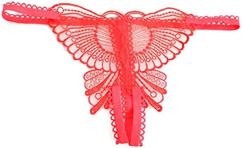 Sexy Underwear Women Ladies Butterfly Lace Open Crotch Thongs G-string V-string Panties Knickers Underwear (Red)