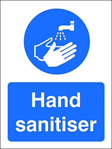 SECO"Hand SANITISER", 200x300mm Self-Adhesive Vinyl Safety Sign, White/Blue