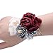 Flonding Rose Wedding Wrist Corsage and Boutonniere Set Party Prom Hand Ribbon Flower Suit Decor (Wine Red)