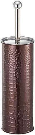 Toilet Brush with Metal Holder: Oil Brushed Bronze, Alligator Skin Texture, Attached Lid