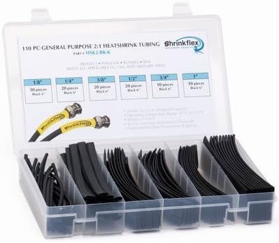 Shrinkflex - HSK2-BK-K - 2:1 General Purpose Heatshrink Tubing Kit - 110 pcs, 6" lengths, 6 sizes, Black
