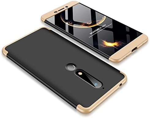 TiHen Case Nokia 6.1 360 Degrees protective Cover + tempered glass film, 3 in1 Full Body protection Bumper hard phone Case Ultra-thin Skin Case,for Nokia 6.1 (Black Gold)