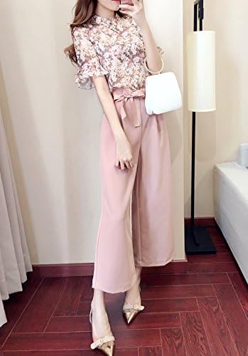 Amazon Co Jp 姫洋服 二点セット 半袖 花柄 お洒落 ファッション レディース 韓国風 Chic風 シャツ ズボン Ol風 服 ファッション小物